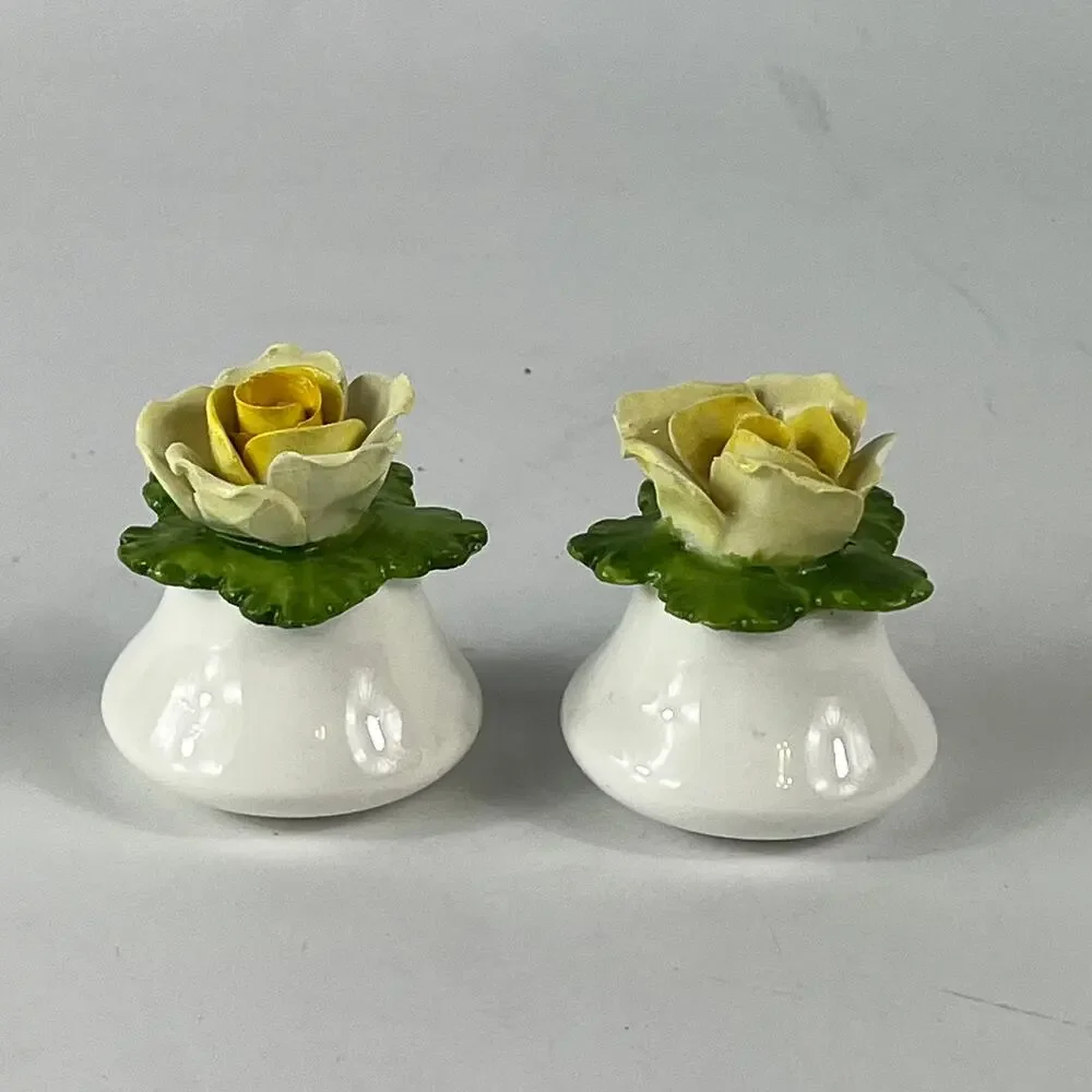 Aynsley Yellow Rose Salt Pepper Shakers English Fine Bone China Flower NO PLUGS